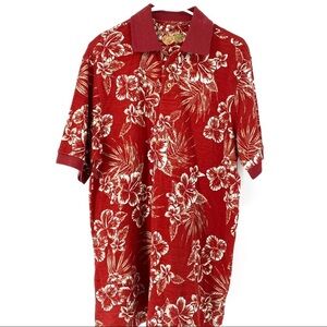 Caribbean Men's Floral Tropical Print Silk Cotton Blend Polo Shirt M